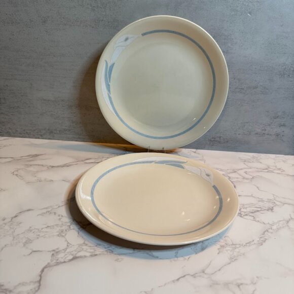 Corelle “Romance” Calla Lily Lunch Plates – Set of 2 – 8.5” Cream Light Blue - Picture 1 of 4